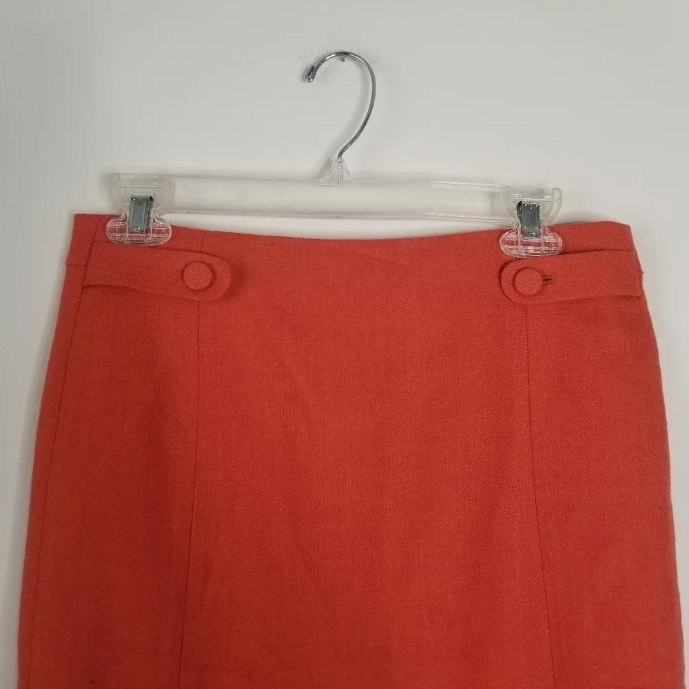J. Crew 100% Wool Orange Pencil Skirt Size 4 Button Tabs Careerwear